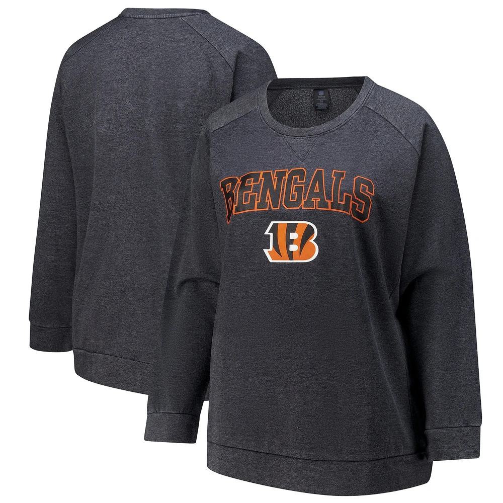 Sweat-shirt raglan délavé à l'acide Fanatics Charcoal Cincinnati Bengals pour femmes