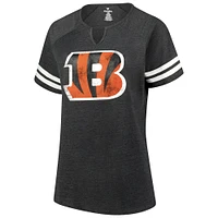 T-shirt à col raglan rayé et rayures avec logo Fanatics Charcoal Cincinnati Bengals pour femmes, grande taille