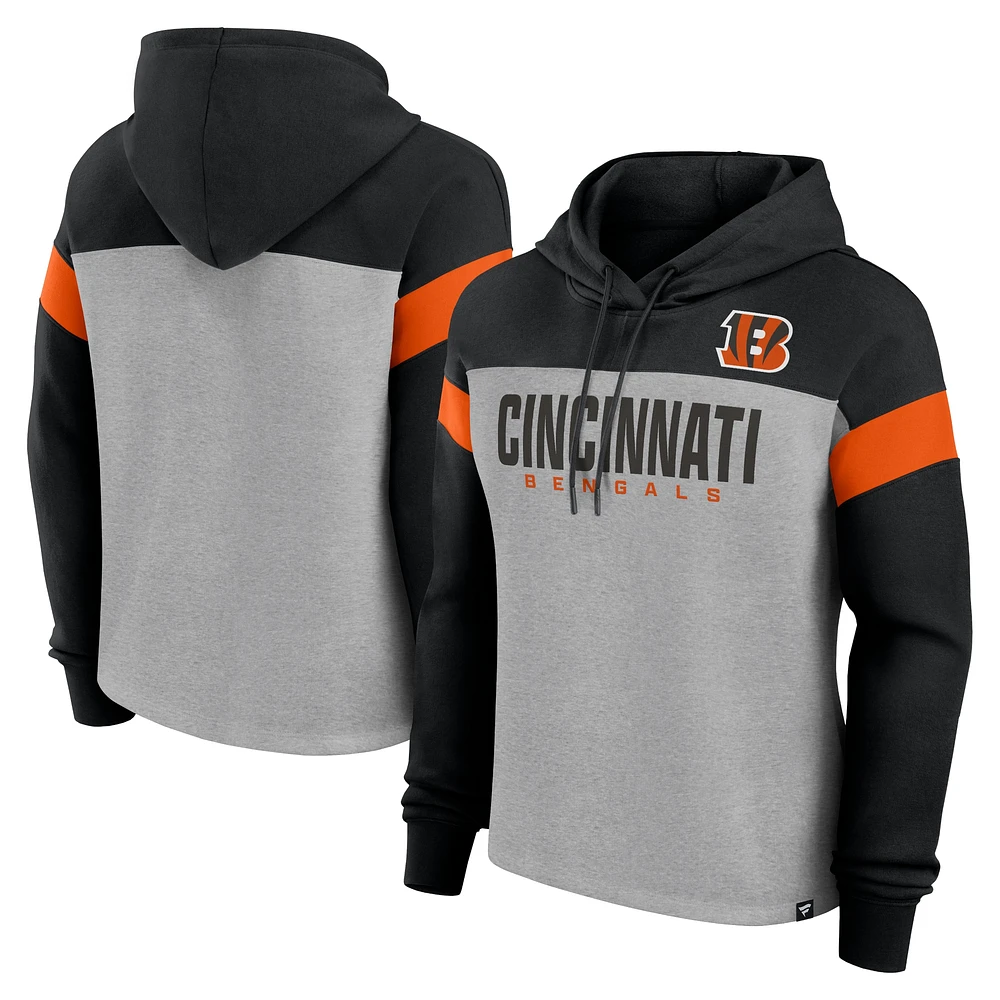 Women's Fanatics Heather Gray/Black Cincinnati Bengals Bold Play Call Pullover Hoodie