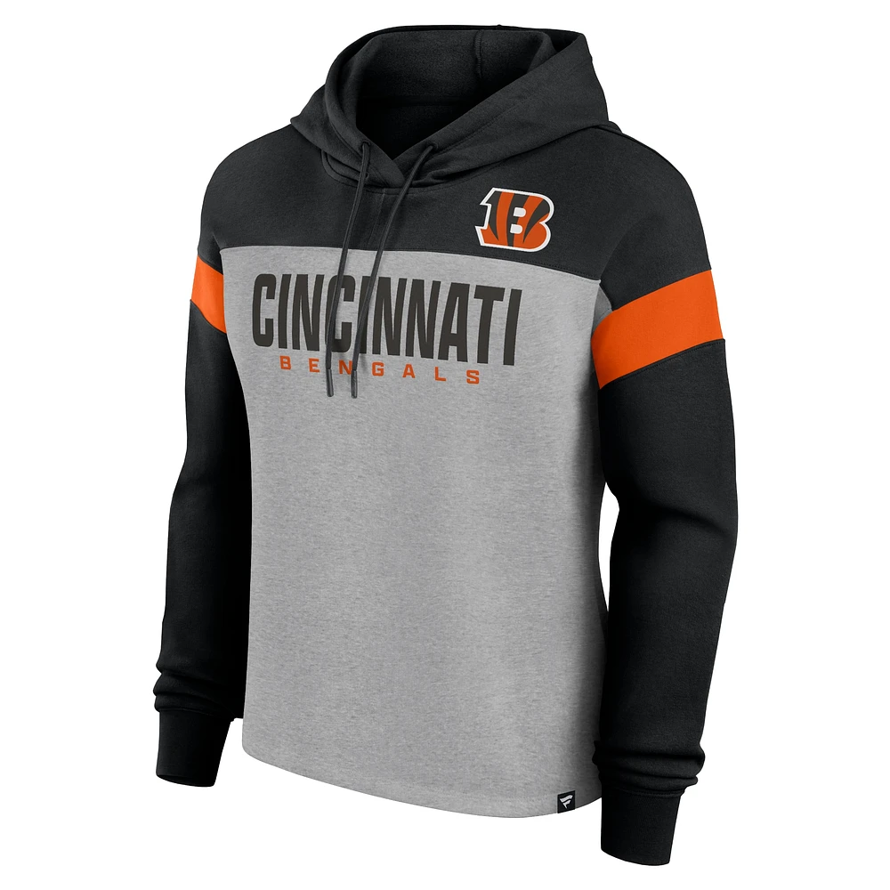 Women's Fanatics Heather Gray/Black Cincinnati Bengals Bold Play Call Pullover Hoodie