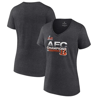 Fanatics Heathered Charcoal Cincinnati Bengals 2021 AFC Champions Locker Room Trophy Collection T-shirt à col en V pour femmes