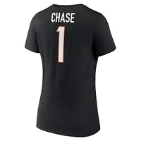 T-shirt noir à col en V avec nom et numéro d'icône de joueur des Bengals Cincinnati Fanatics Ja'Marr Chase pour femmes