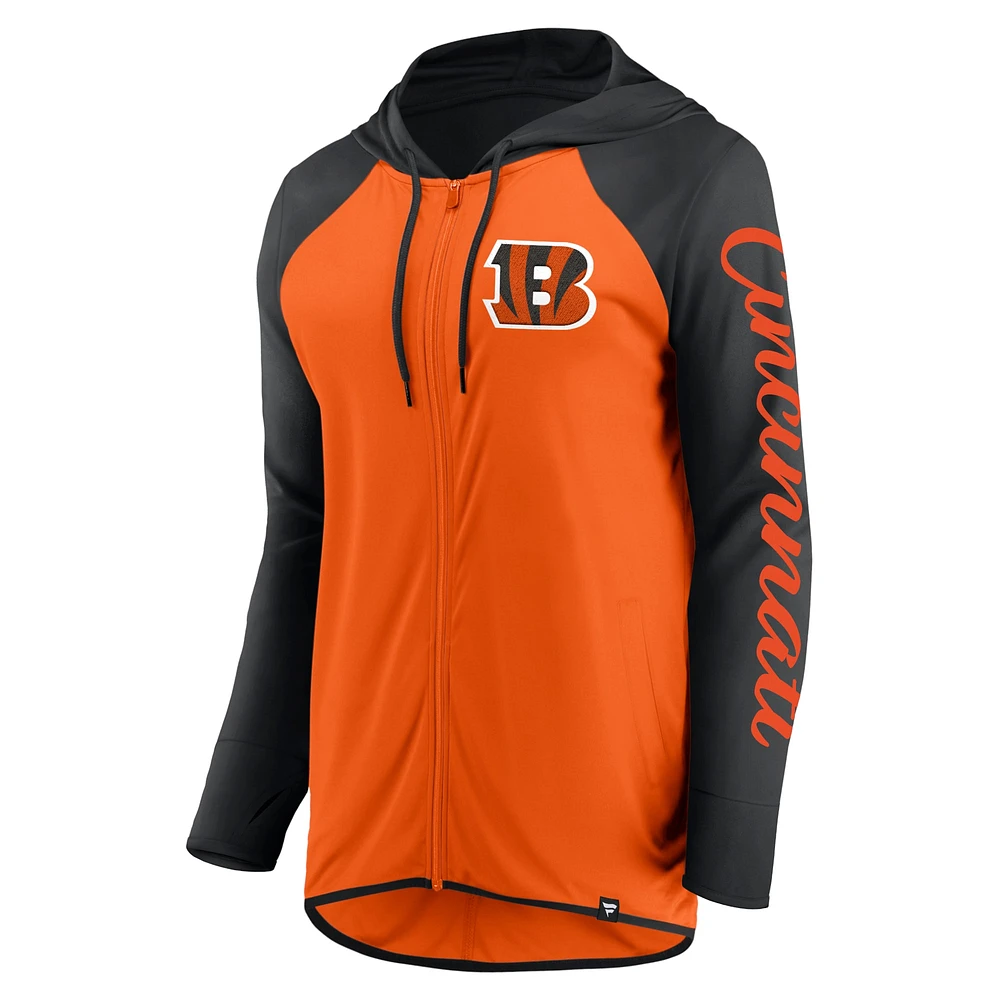 Sweat à capuche entièrement zippé orange/noir Cincinnati Bengals Fanatics pour femme