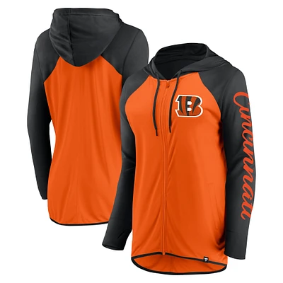 Sweat à capuche entièrement zippé orange/noir Cincinnati Bengals Fanatics pour femme