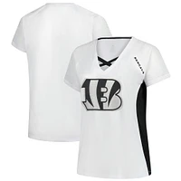 Women's Fanatics  White Cincinnati Bengals Plus Glitter Lace-Up V- Neck T-Shirt