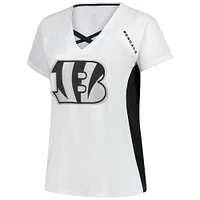 Women's Fanatics  White Cincinnati Bengals Plus Glitter Lace-Up V- Neck T-Shirt