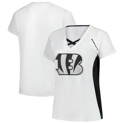 Women's Fanatics  White Cincinnati Bengals Plus Glitter Lace-Up V- Neck T-Shirt