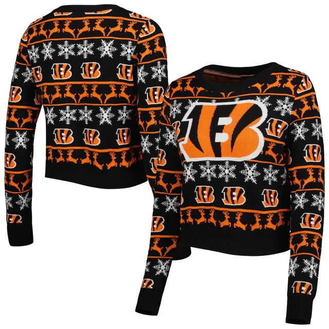 Women's FOCO Red Cleveland Browns Ugly Holiday Cropped Sweater