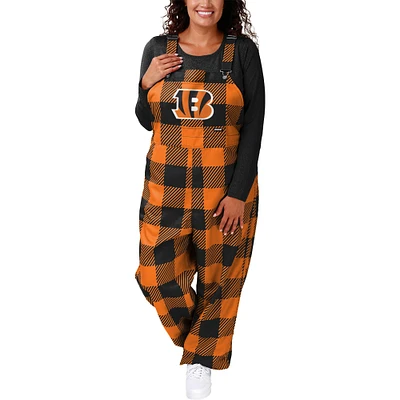 Women's FOCO Orange Cincinnati Bengals Big Logo Plaid Overalls