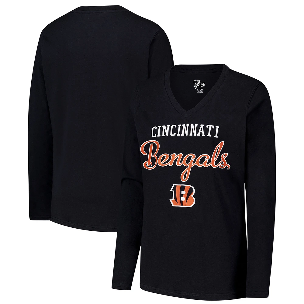 T-shirt à manches longues et col en V G-III 4Her de Carl Banks pour femme, noir, des Bengals Cincinnati