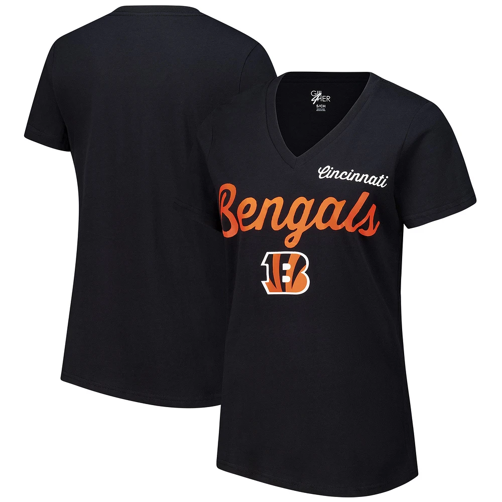 Women's G-III 4Her by Carl Banks Black Cincinnati Bengals Post Season V-Neck T-Shirt