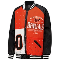 Veste bomber surdimensionnée noire/orange Gameday Couture pour femme des Bengals de Cincinnati avec strass et boutons-pression