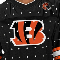 T-shirt à col en V jersey rayures sportives et strass pour femme Gameday Couture Black Cincinnati Bengals Kickoff Time