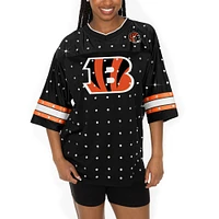 T-shirt à col en V jersey rayures sportives et strass pour femme Gameday Couture Black Cincinnati Bengals Kickoff Time