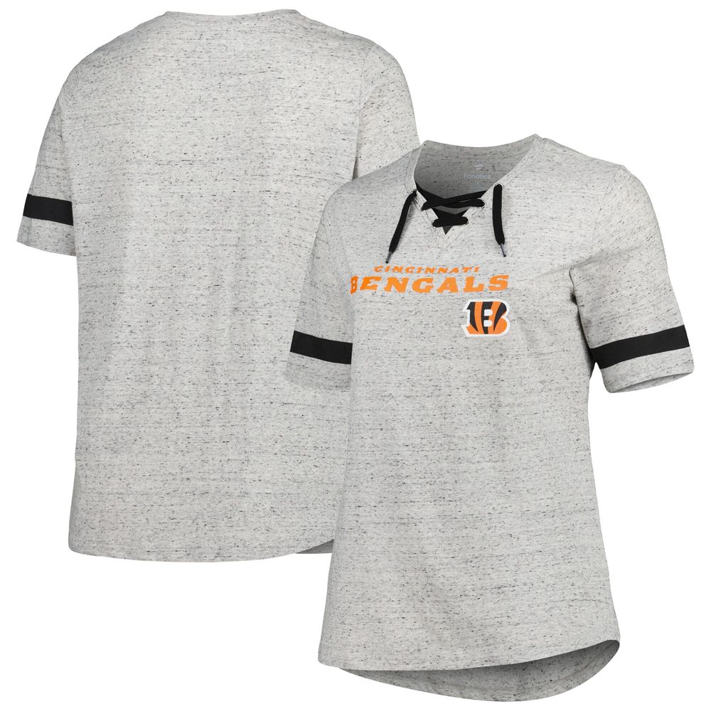 Women's Heather Gray Cincinnati Bengals Plus Lace-Up V-Neck T-Shirt