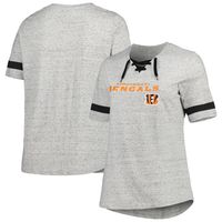 Women's Heather Gray Cincinnati Bengals Plus Lace-Up V-Neck T-Shirt