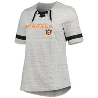 Women's Heather Gray Cincinnati Bengals Plus Lace-Up V-Neck T-Shirt