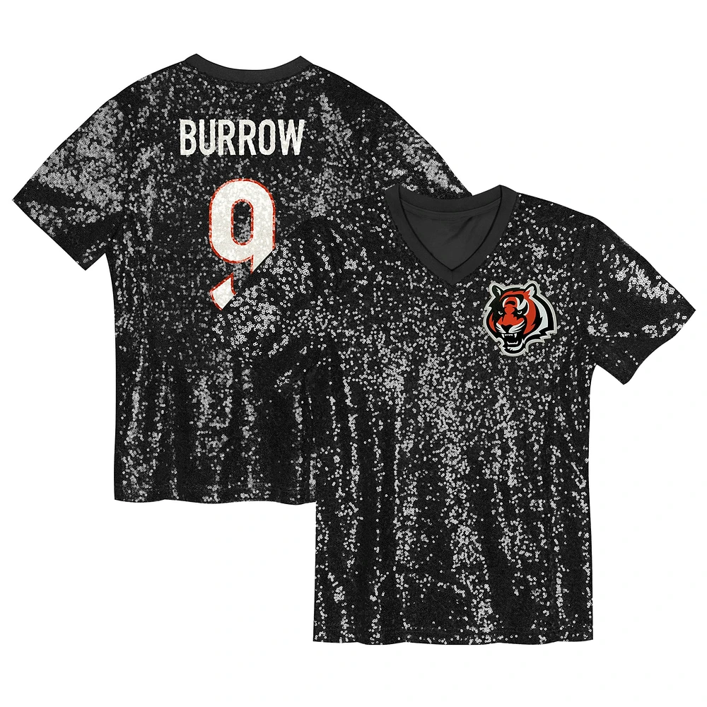 Maillot à col en V noir Joe Burrow pour femme avec nom et numéro de joueur des Bengals Cincinnati