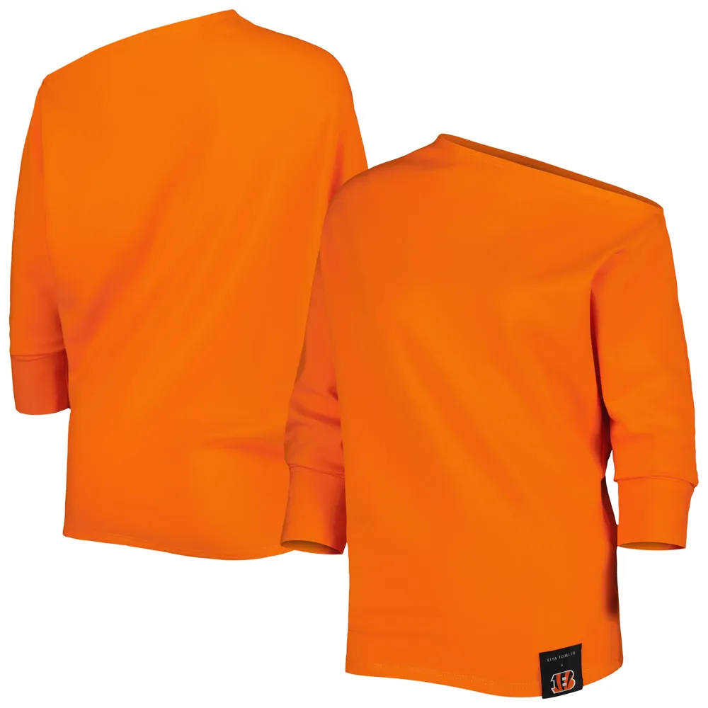 Sweat-shirt KIYA TOMLIN pour femme Orange Cincinnati Bengals Twisted Tri-Blend asymétrique 3/4-Dolman Sleeve Sweatshirt