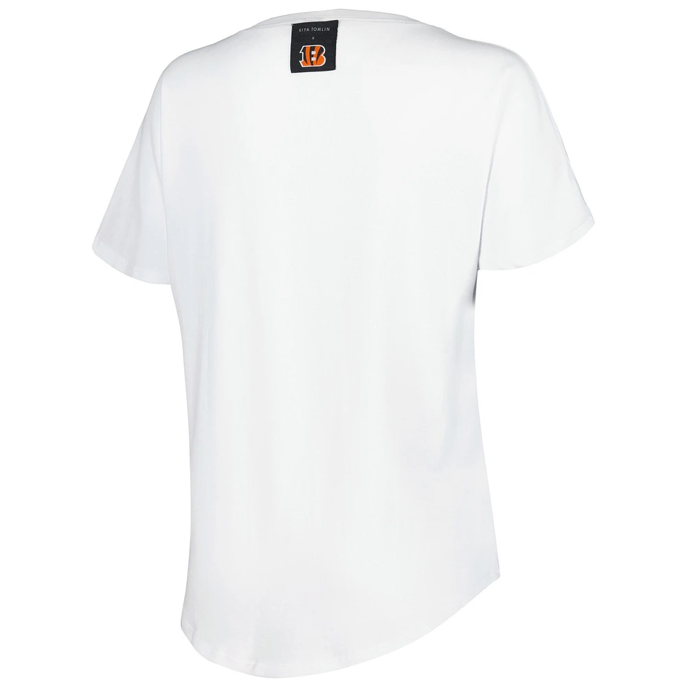 T-shirt blanc à col en V KIYA TOMLIN Bengals de Cincinnati pour femme