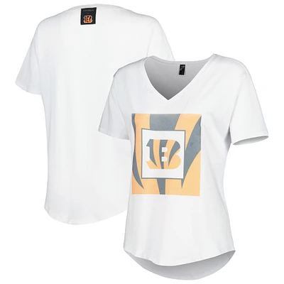 T-shirt blanc à col en V KIYA TOMLIN Bengals de Cincinnati pour femme