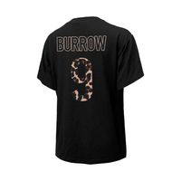 Women's Majestic Threads Joe Burrow Black Cincinnati Bengals Leopard Player Name & Number T-Shirt