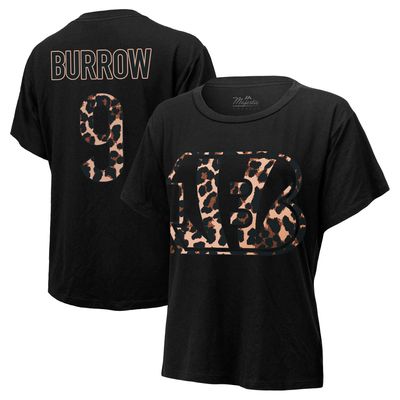 Women's Majestic Threads Joe Burrow Black Cincinnati Bengals Leopard Player Name & Number T-Shirt