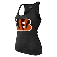 Débardeur à trois mélanges noir Majestic Threads Joe Burrow pour femmes des Bengals de Cincinnati avec nom et numéro