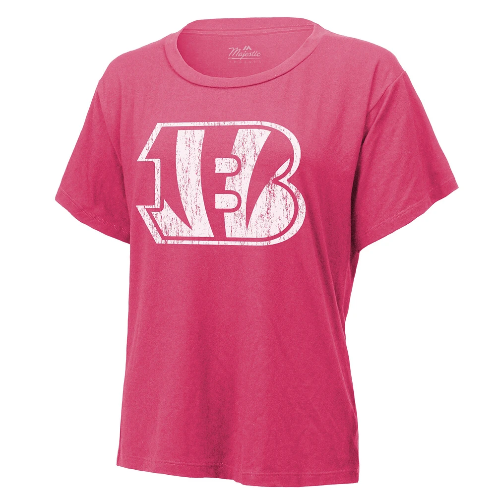 Women's Majestic Threads Joe Burrow Pink Cincinnati Bengals Name & Number T-Shirt