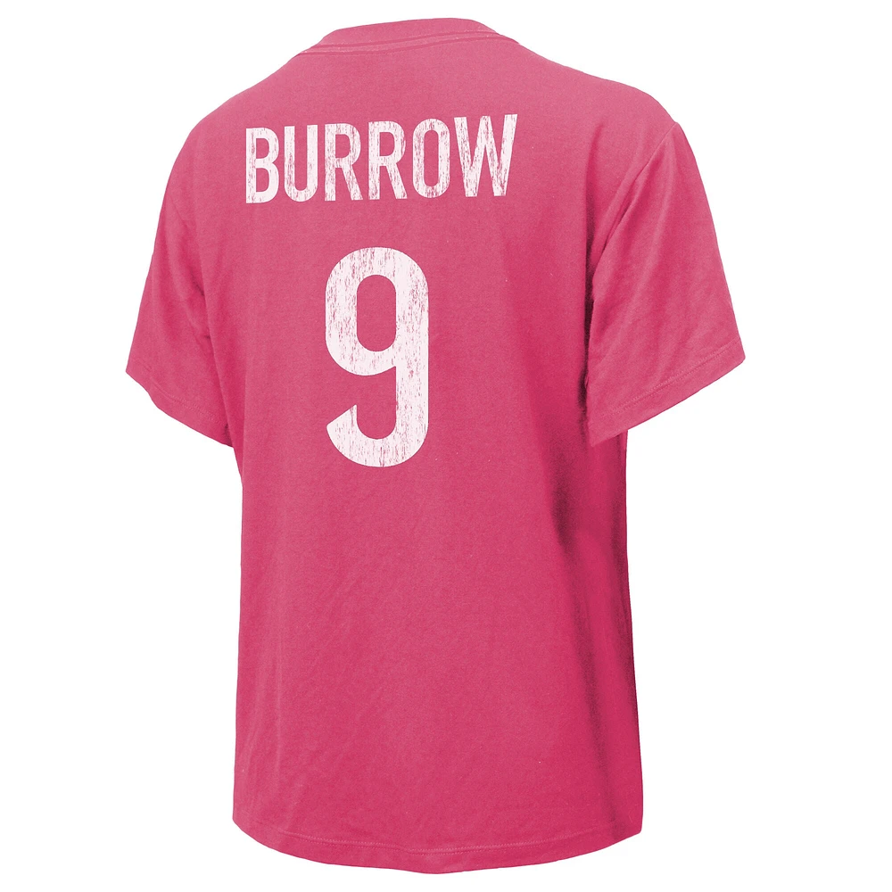 Women's Majestic Threads Joe Burrow Pink Cincinnati Bengals Name & Number T-Shirt