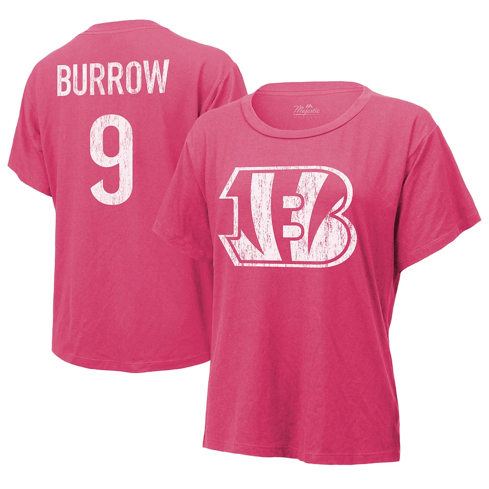 Women's Majestic Threads Joe Burrow Pink Cincinnati Bengals Name & Number T-Shirt