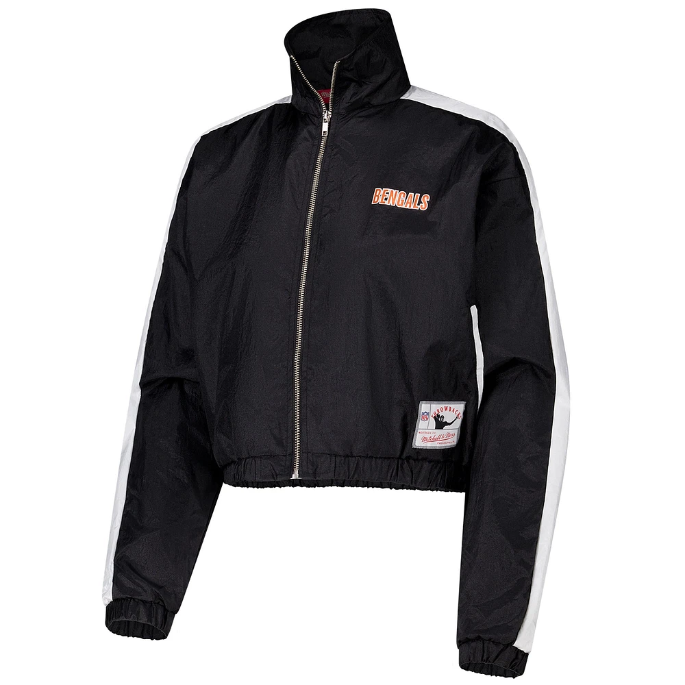 Veste courte entièrement zippée en nylon noir Cincinnati Bengals de Mitchell & Ness pour femme