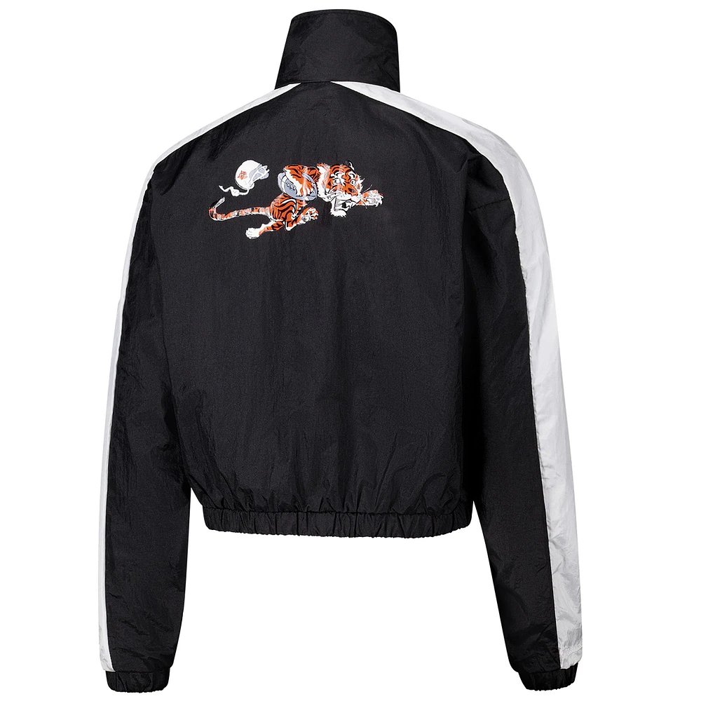 Women's Mitchell & Ness Black Cincinnati Bengals Nylon Cropped Full-Zip Jacket