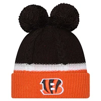 Bonnet en tricot à revers à double bulle avec pompons Cincinnati Bengals New Era noir pour femme