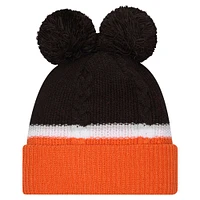 Bonnet en tricot à revers à double bulle avec pompons Cincinnati Bengals New Era noir pour femme