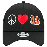 Women's New Era Black Cincinnati Bengals Peace & Love Trucker 9FORTY Adjustable Hat