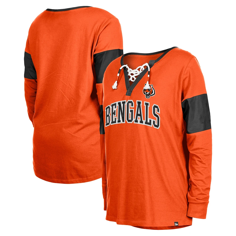 Women's New Era Orange Cincinnati Bengals Lace-Up Notch-Neck Long Sleeve T-Shirt