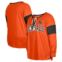 Women's New Era Orange Cincinnati Bengals Plus Lace-Up Notch Neck Long Sleeve T-Shirt