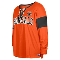 Women's New Era Orange Cincinnati Bengals Plus Lace-Up Notch Neck Long Sleeve T-Shirt