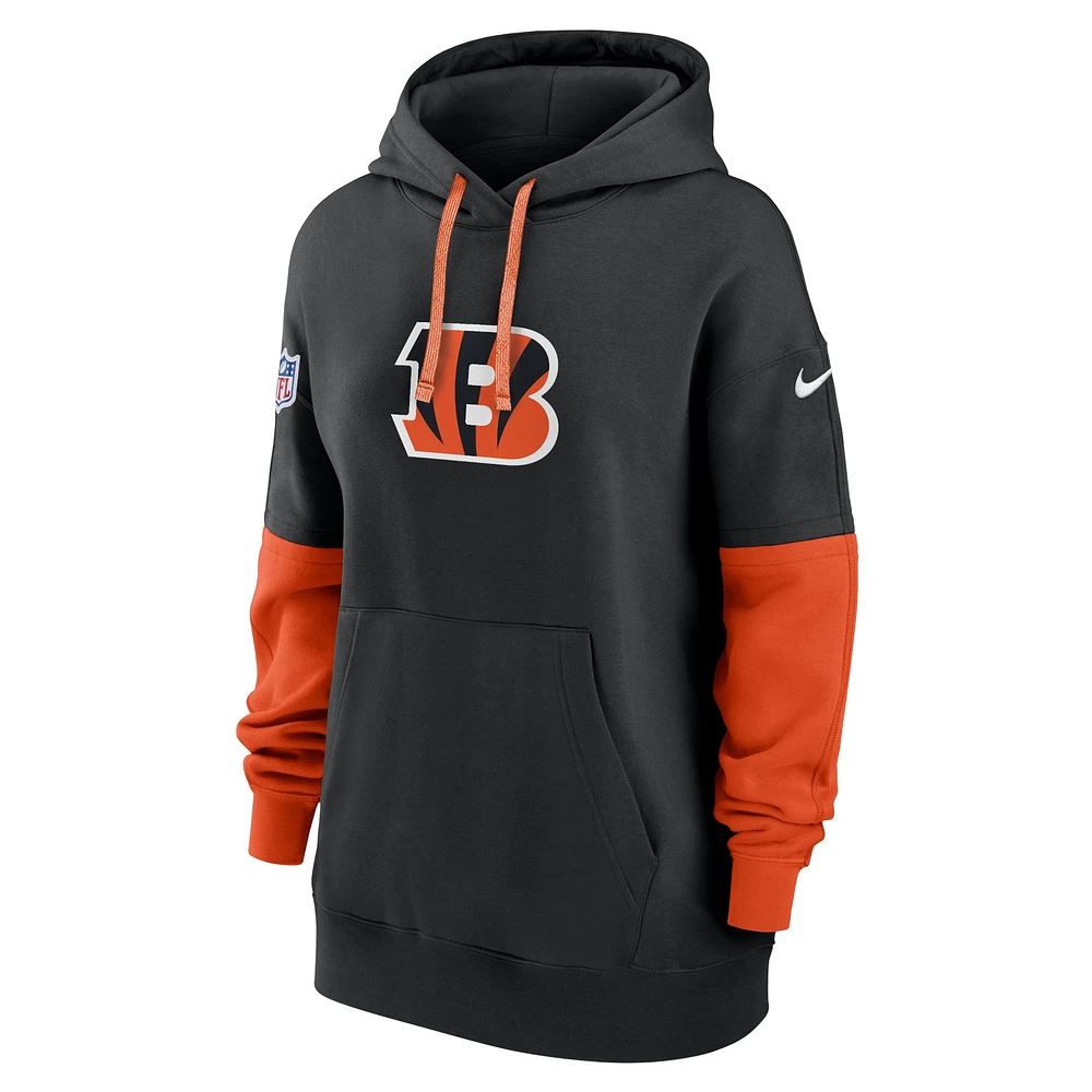 Sweat à capuche en polaire Nike noir Cincinnati Bengals 2024 Sideline Essential pour femme