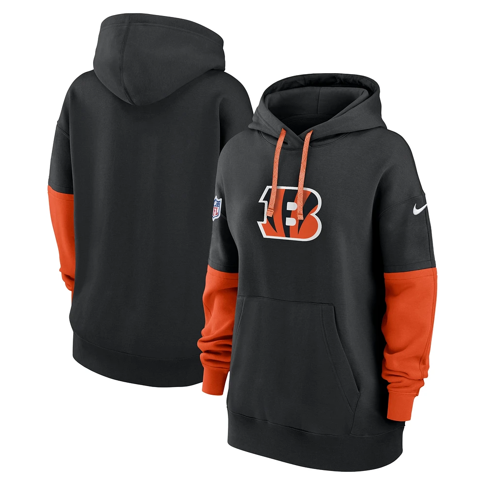 Sweat à capuche en polaire Nike noir Cincinnati Bengals 2024 Sideline Essential pour femme