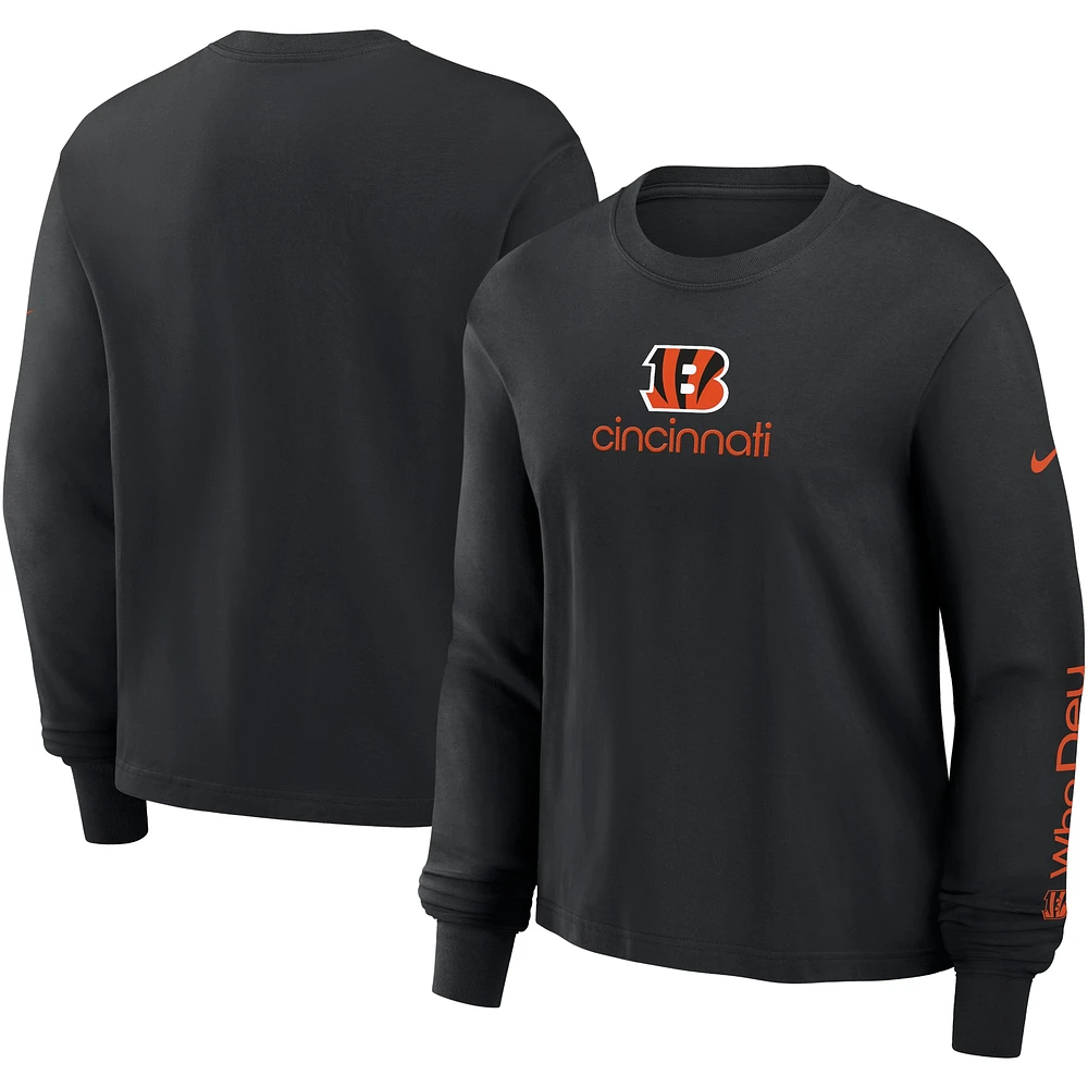 T-shirt à manches longues Nike noir Cincinnati Bengals Boxy pour femme