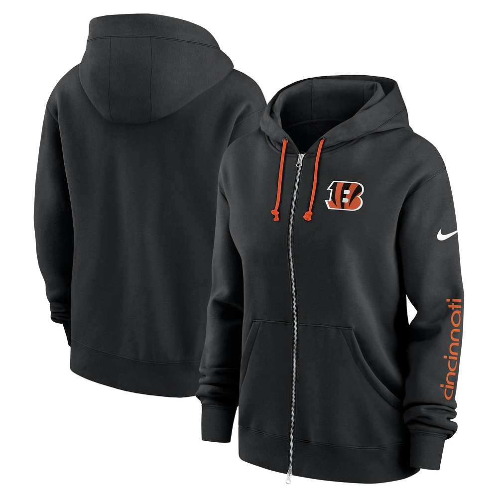 Sweat à capuche entièrement zippé Nike noir Cincinnati Bengals Phoenix pour femme