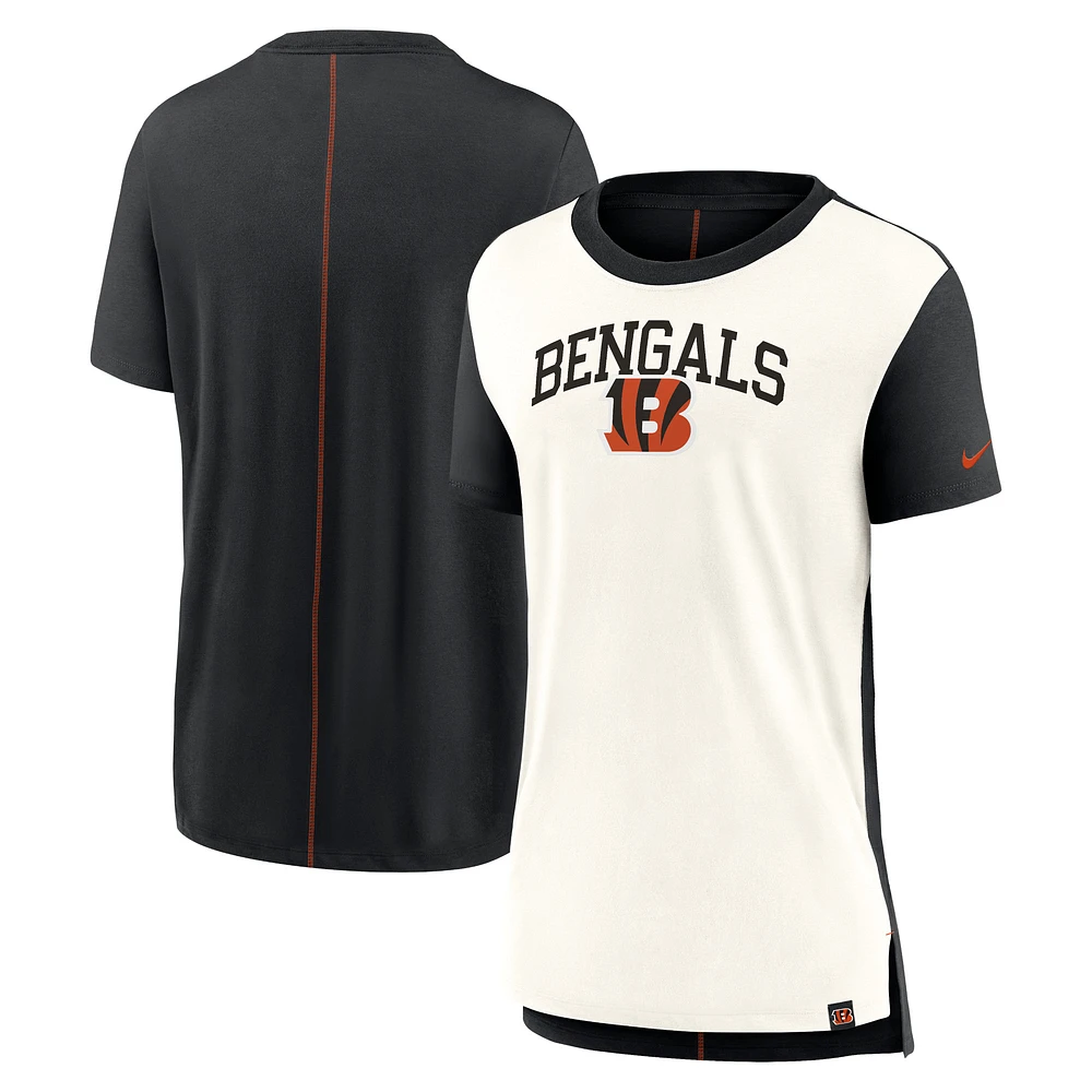 T-shirt tri-mélange Nike crème/noir Cincinnati Bengals Wordmark pour femme