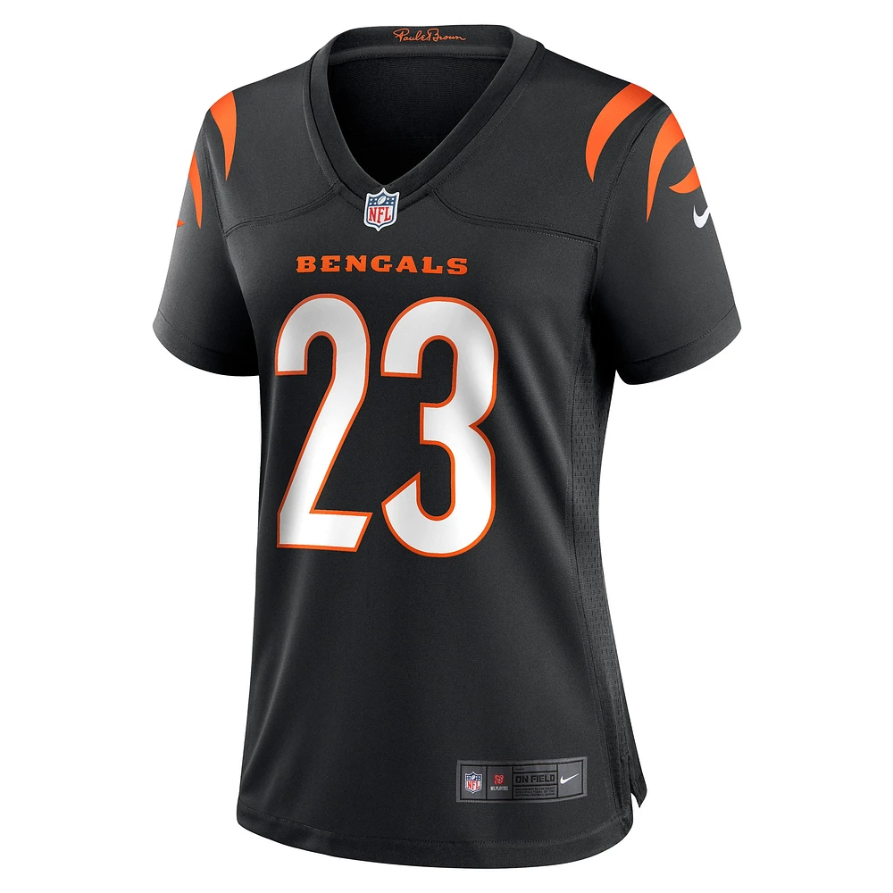 Maillot de match joueur Nike Daxton Hill noir des Bengals Cincinnati pour femme