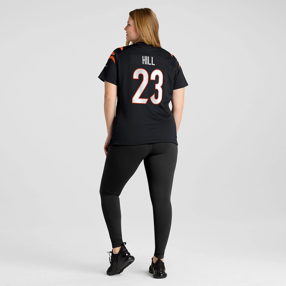 Maillot de match joueur Nike Daxton Hill noir des Bengals Cincinnati pour femme