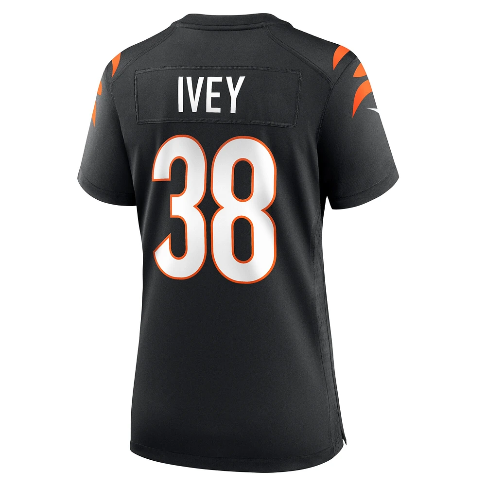 Maillot de match l'équipe Nike DJ Ivey des Bengals Cincinnati noir pour femme