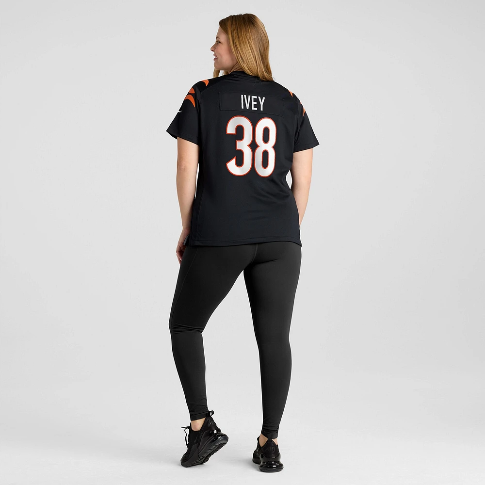 Maillot de match l'équipe Nike DJ Ivey des Bengals Cincinnati noir pour femme