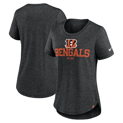 T-shirt à trois mélanges tendance Nike Heather Black Cincinnati Bengals pour femmes