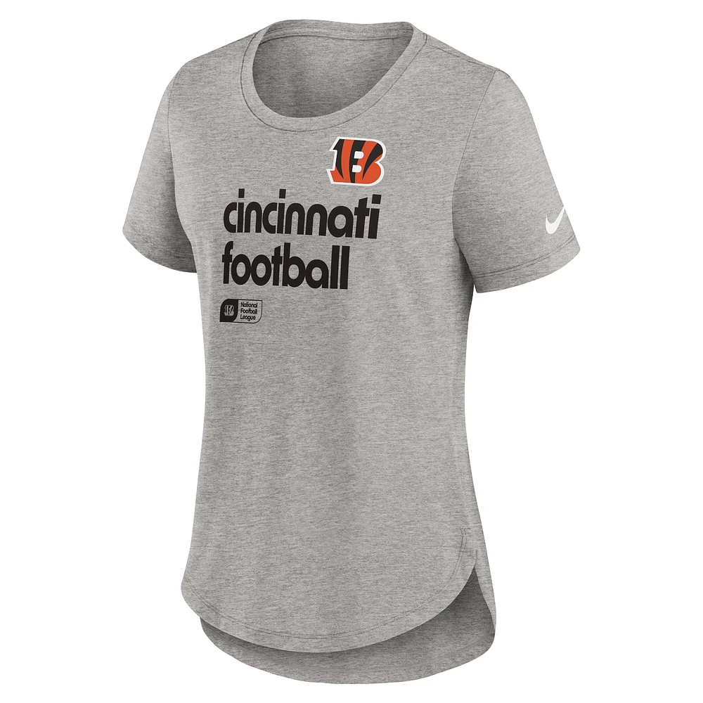 Women's Nike  Heather Gray Cincinnati Bengals Fashion Tri-Blend T-Shirt